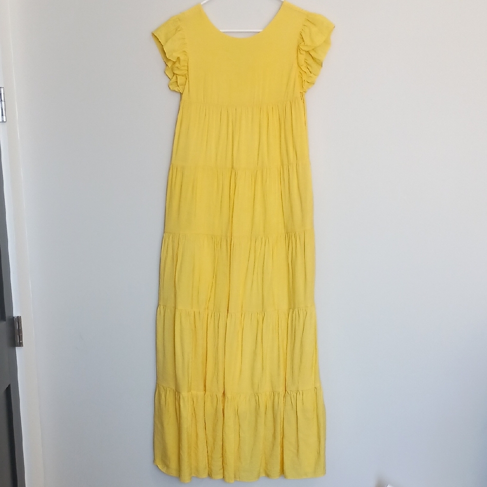 Yellow Ruffle Sleeve Maxi Dress